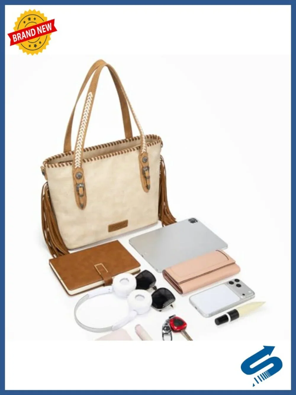 Western Fringe Shoulder Purse with Whipstitch Detail Faux Leather Tote